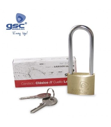 CANDADO LATON CUELLO LARGO 20mm 2 LLAVES